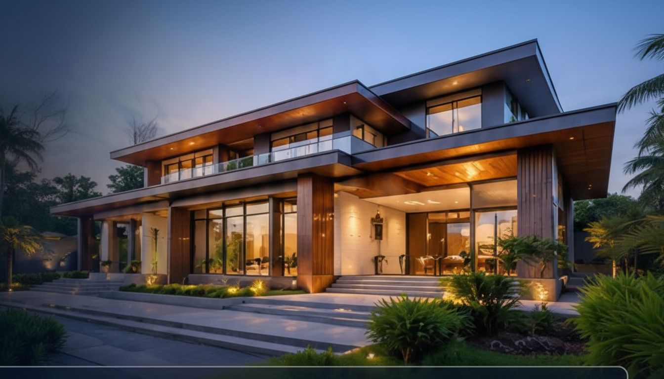 Luxurious modern villa at dusk